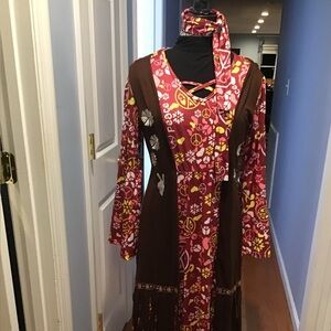 hippie costume, 70s boho dress, retro maxi dress, peace and love, festival style